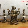 Bộ ngũ sự đỉnh đồng đỏ cạo màu cao 60cm