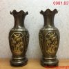 Đôi lọ hoa đồng vàng hoa văn tứ quý cao 40cm